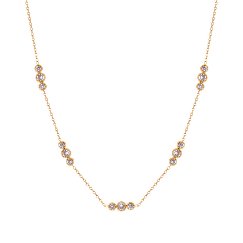18K Gold Plated Stainless Steel Round Zircon Spliced Pendant Necklace Minimalist Dainty Clavicle Chain for Women