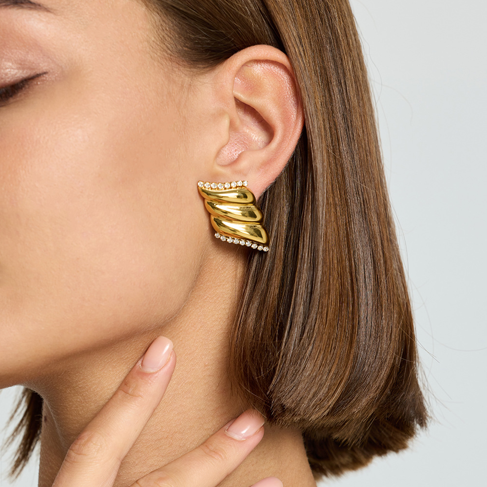 18K Gold Plated Waterproof Stainless Steel Geometric Stud Earrings Inlaid Cubic Zirconia Luxury Minimalist High-End Ear Jewelry For Women - Image 5