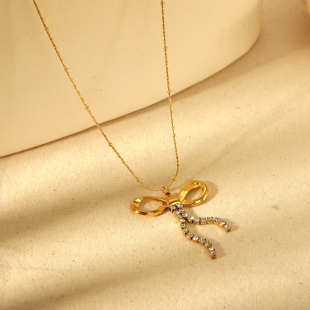 Dainty Bow 18K Gold Plated Waterproof Stainless Steel Women's Necklace Fashion Jewelry Gift - Image 5