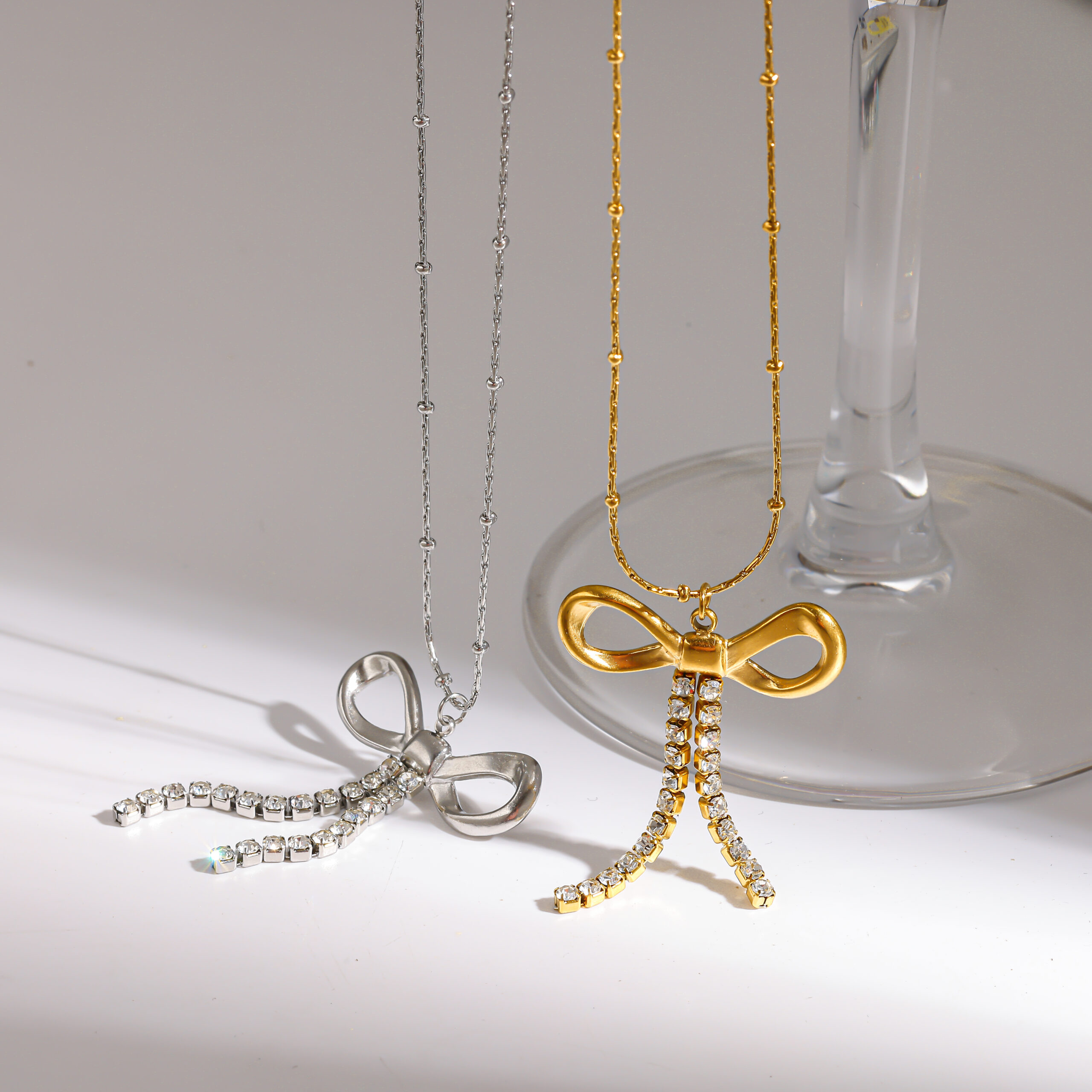 Dainty Bow 18K Gold Plated Waterproof Stainless Steel Women's Necklace Fashion Jewelry Gift - Image 2