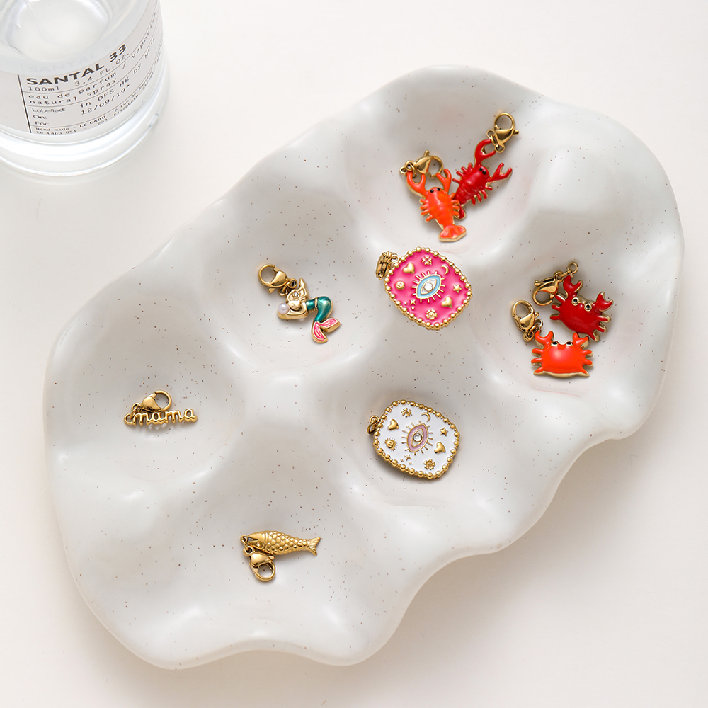 18K Gold Plated Waterproof Stainless Steel Enamel Charms, Crab Lobster Mermaid Pendant Charms, DIY Jewelry Making Accessories With Lobster Clasp For Bracelet Necklace - Image 3
