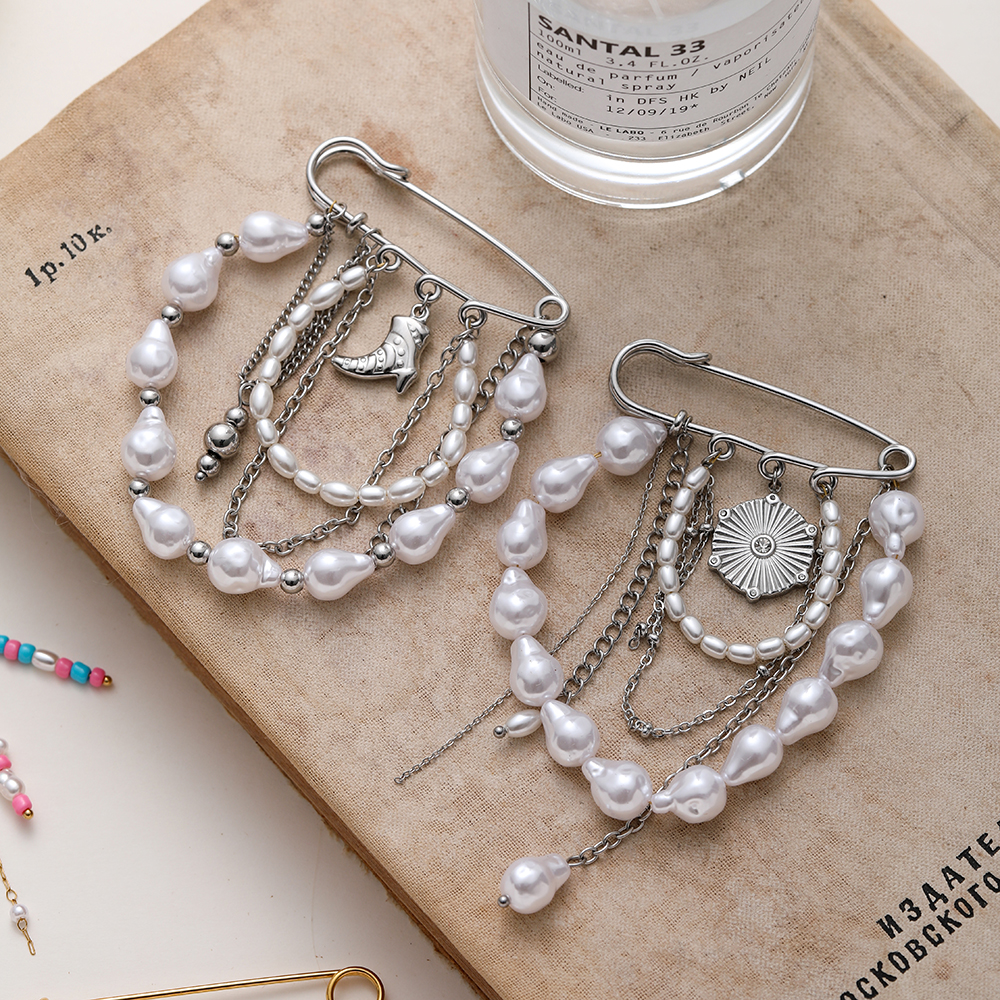 Ins Style 18K Gold Plated Waterproof Stainless Steel Brooch Faux Pearl Tassel Pendant Multi-purpose Pin Fashion Clothing Accessory For Women - Image 5