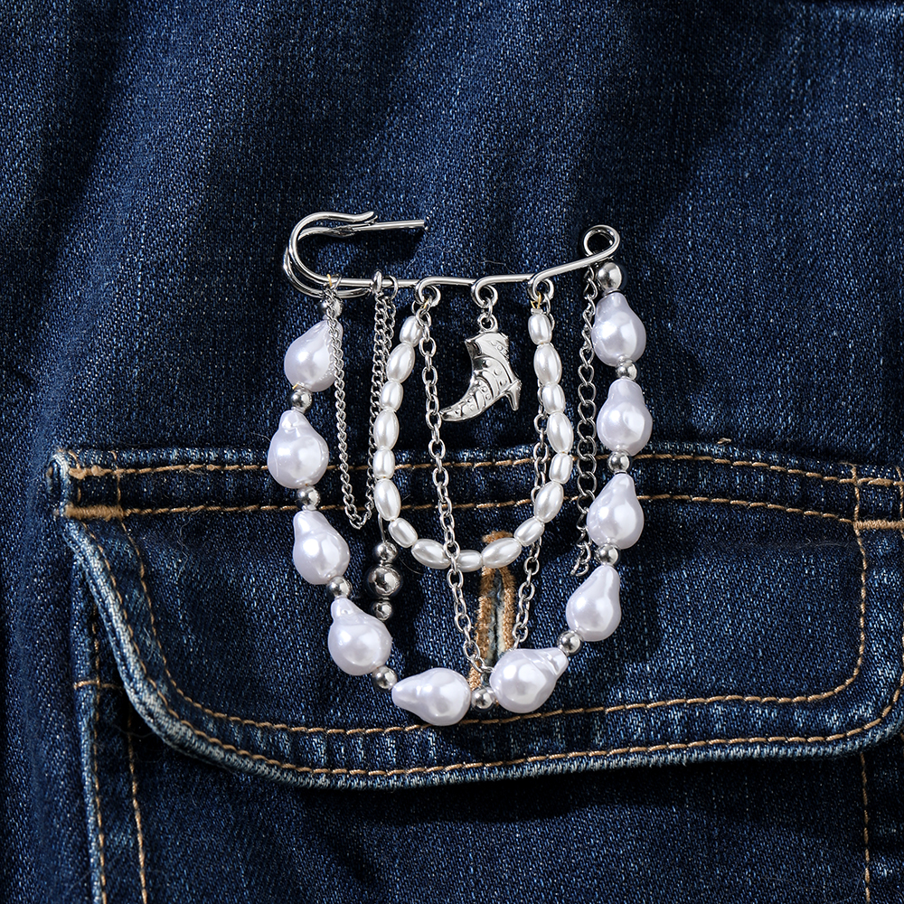 Ins Style 18K Gold Plated Waterproof Stainless Steel Brooch Faux Pearl Tassel Pendant Multi-purpose Pin Fashion Clothing Accessory For Women - Image 6