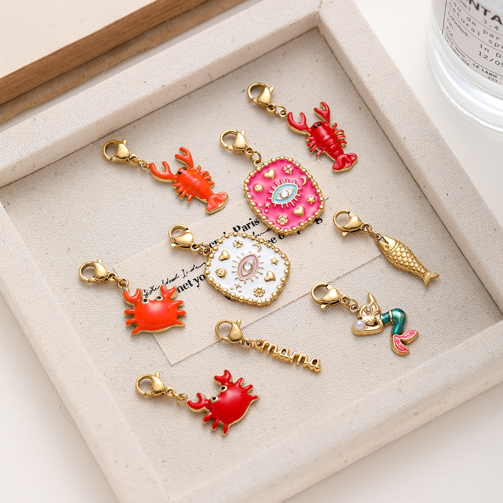 18K Gold Plated Waterproof Stainless Steel Enamel Charms, Crab Lobster Mermaid Pendant Charms, DIY Jewelry Making Accessories With Lobster Clasp For Bracelet Necklace - Image 5