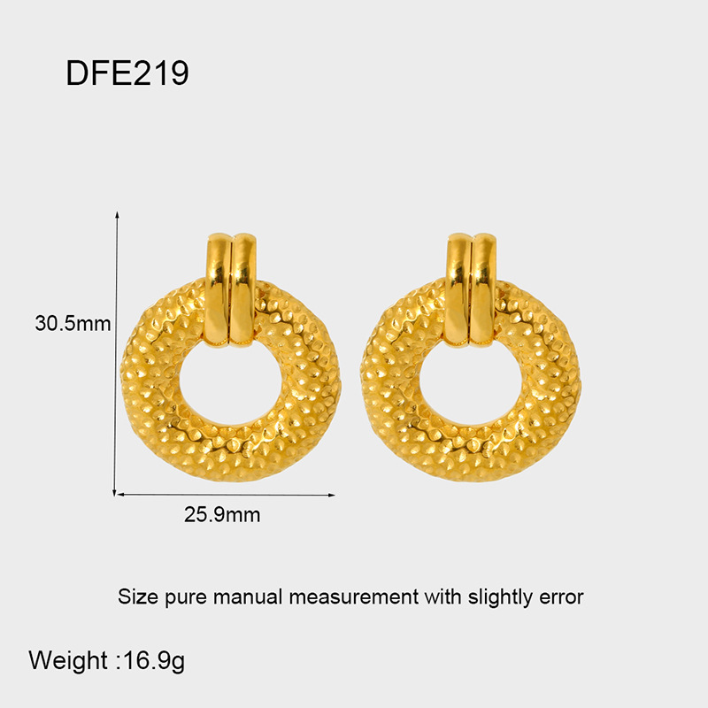 Ins Style 18K Gold Plated Stainless Steel Round Hammered Stud Earrings, Minimalist Versatile Fashion Ear Jewelry for Women Daily Wear - Image 6