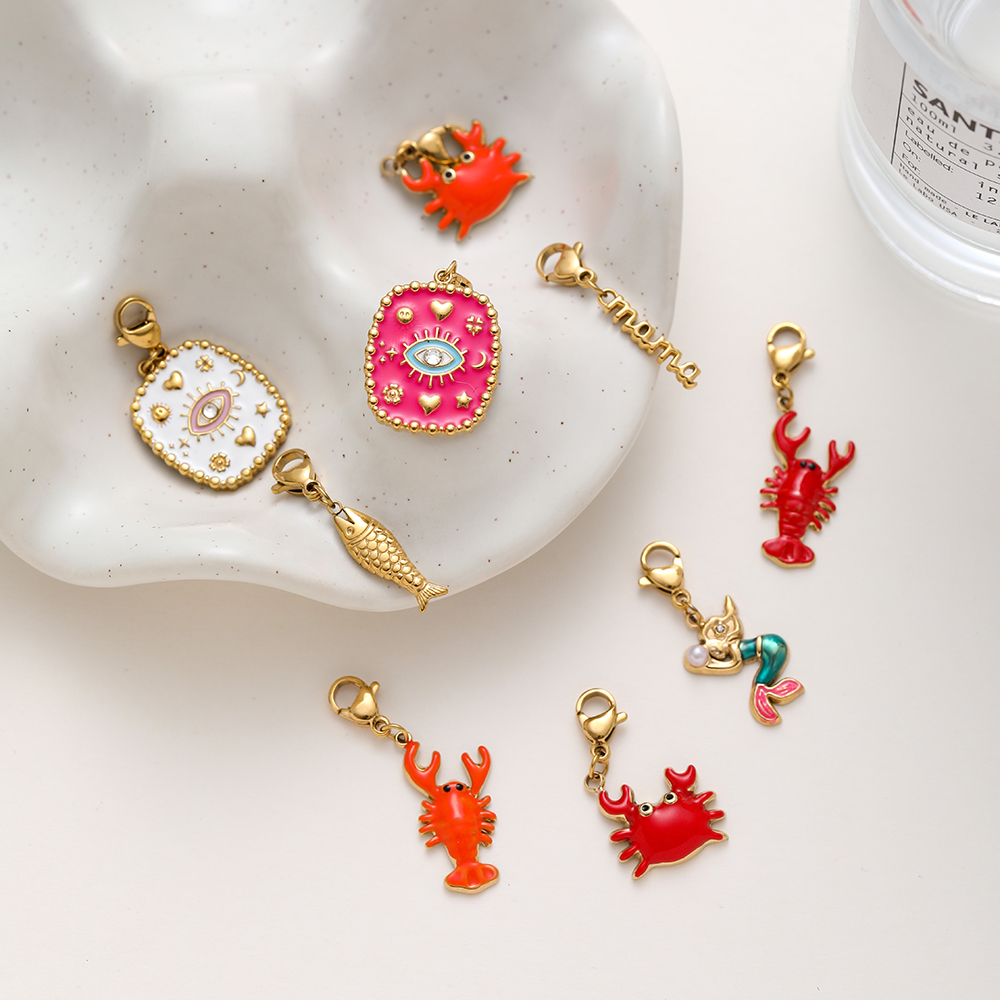 18K Gold Plated Waterproof Stainless Steel Enamel Charms, Crab Lobster Mermaid Pendant Charms, DIY Jewelry Making Accessories With Lobster Clasp For Bracelet Necklace - Image 6