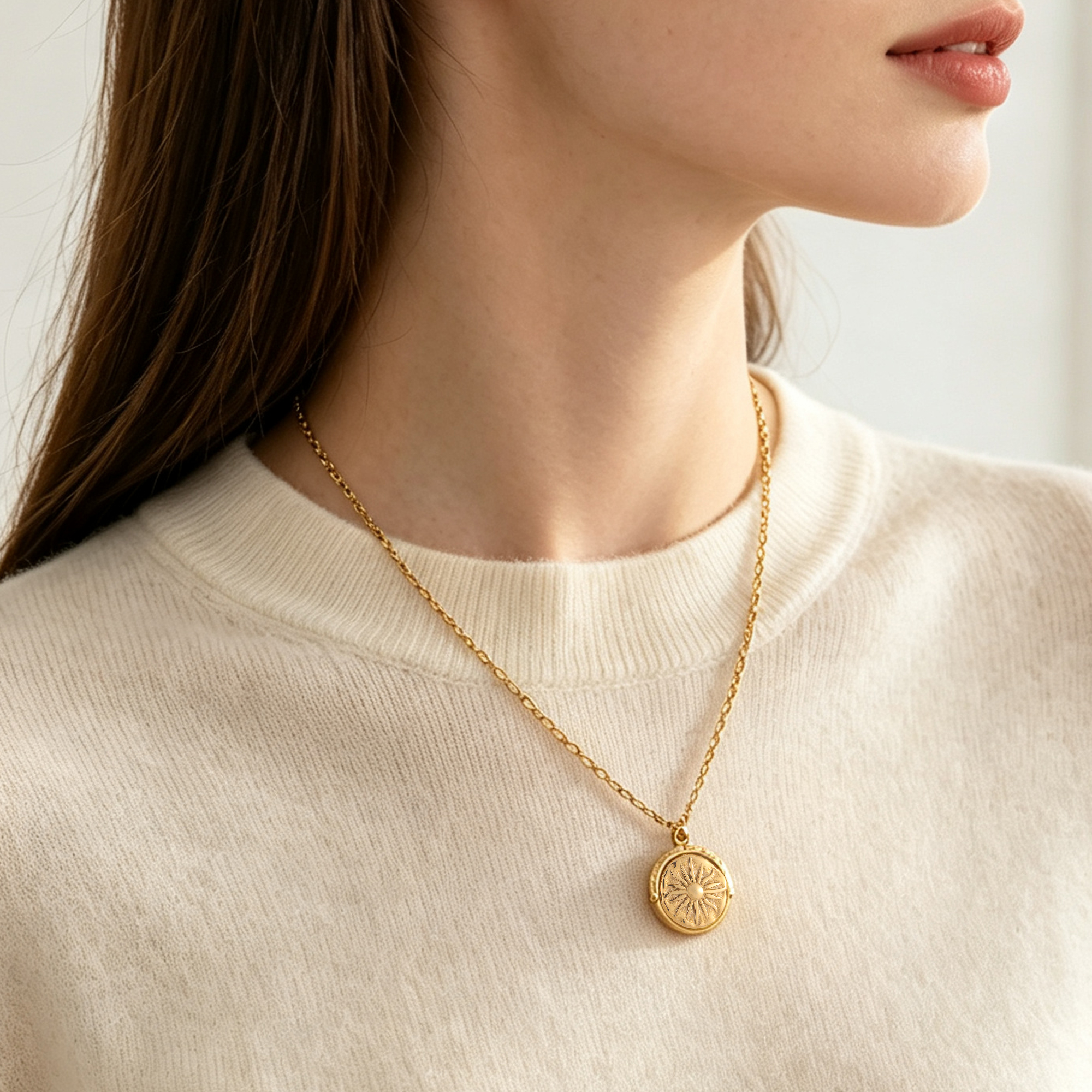 Ins Vintage Luxury 18K Gold Plated Waterproof Stainless Steel Necklace, Rotatable Double Sided Moon Star Pendant Necklace For Women Neck Jewelry - Image 3