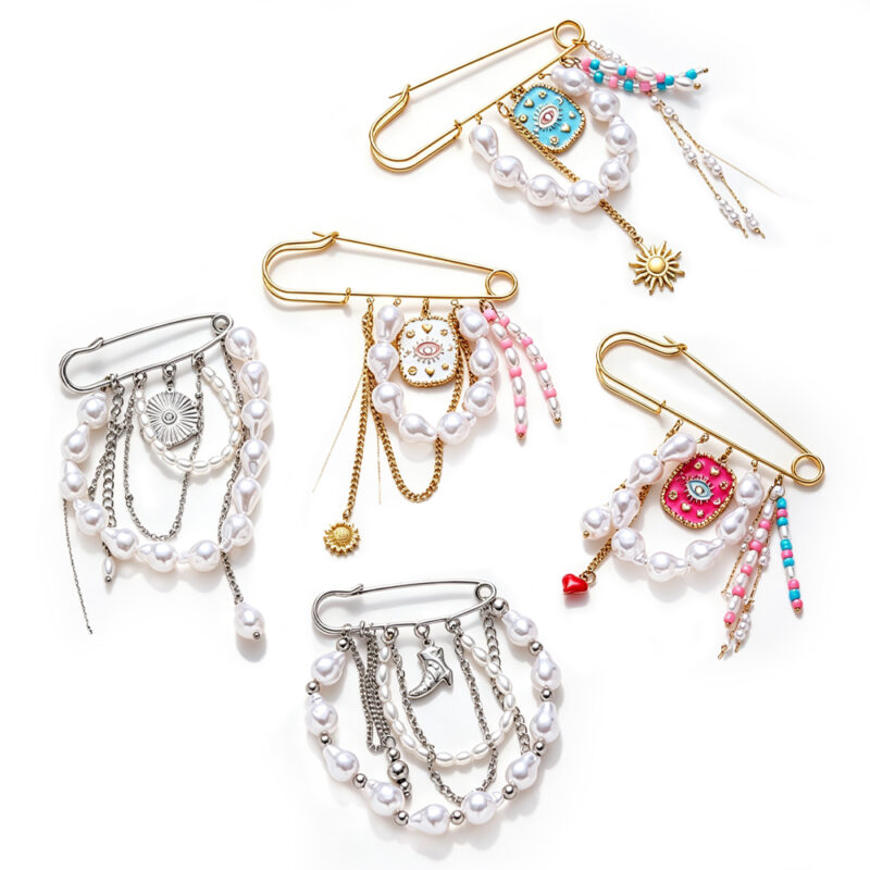 Ins Style 18K Gold Plated Waterproof Stainless Steel Brooch Faux Pearl Tassel Pendant Multi-purpose Pin Fashion Clothing Accessory For Women