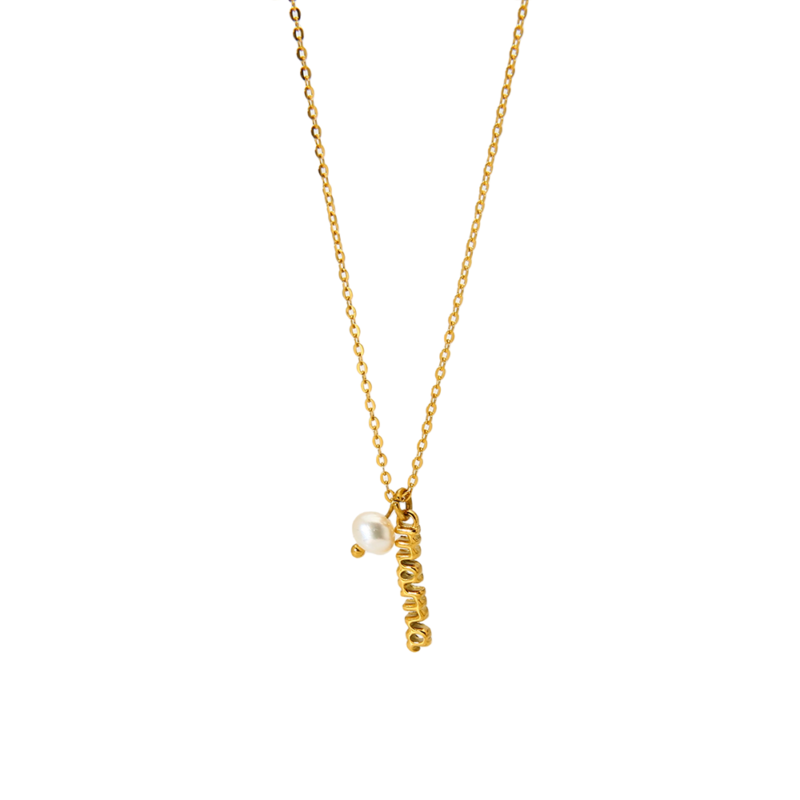 18K Gold Plated Stainless Steel Mama Letter Pendant Necklace For Women Dainty Faux Pearl Charm Minimalist Niche Design Jewelry Gift For Mom