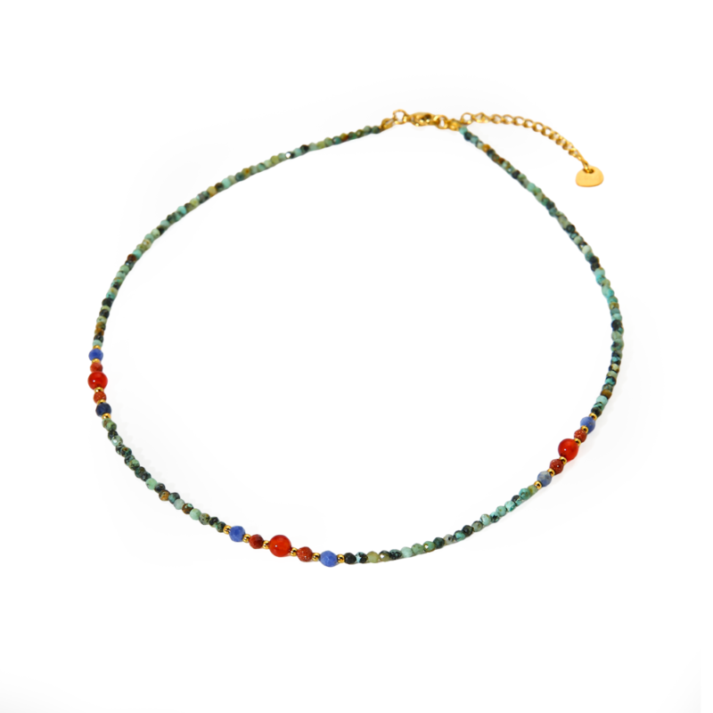 18K Gold Plated Stainless Steel Natural Stone Beaded Collarbone Necklace for Women Vintage High-End Dainty Bead Choker, Minimalist Luxury Niche Daily Jewelry Accessory