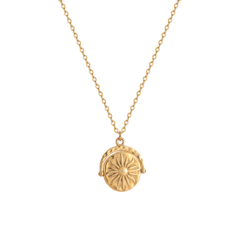Ins Vintage Luxury 18K Gold Plated Waterproof Stainless Steel Necklace, Rotatable Double Sided Moon Star Pendant Necklace For Women Neck Jewelry