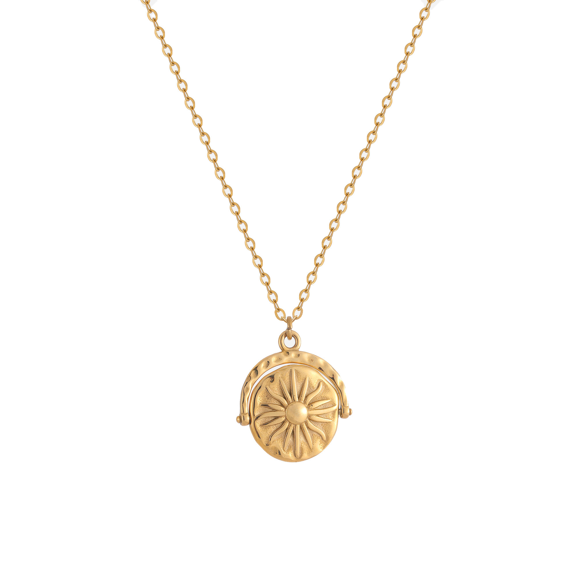 Ins Vintage Luxury 18K Gold Plated Waterproof Stainless Steel Necklace, Rotatable Double Sided Moon Star Pendant Necklace For Women Neck Jewelry