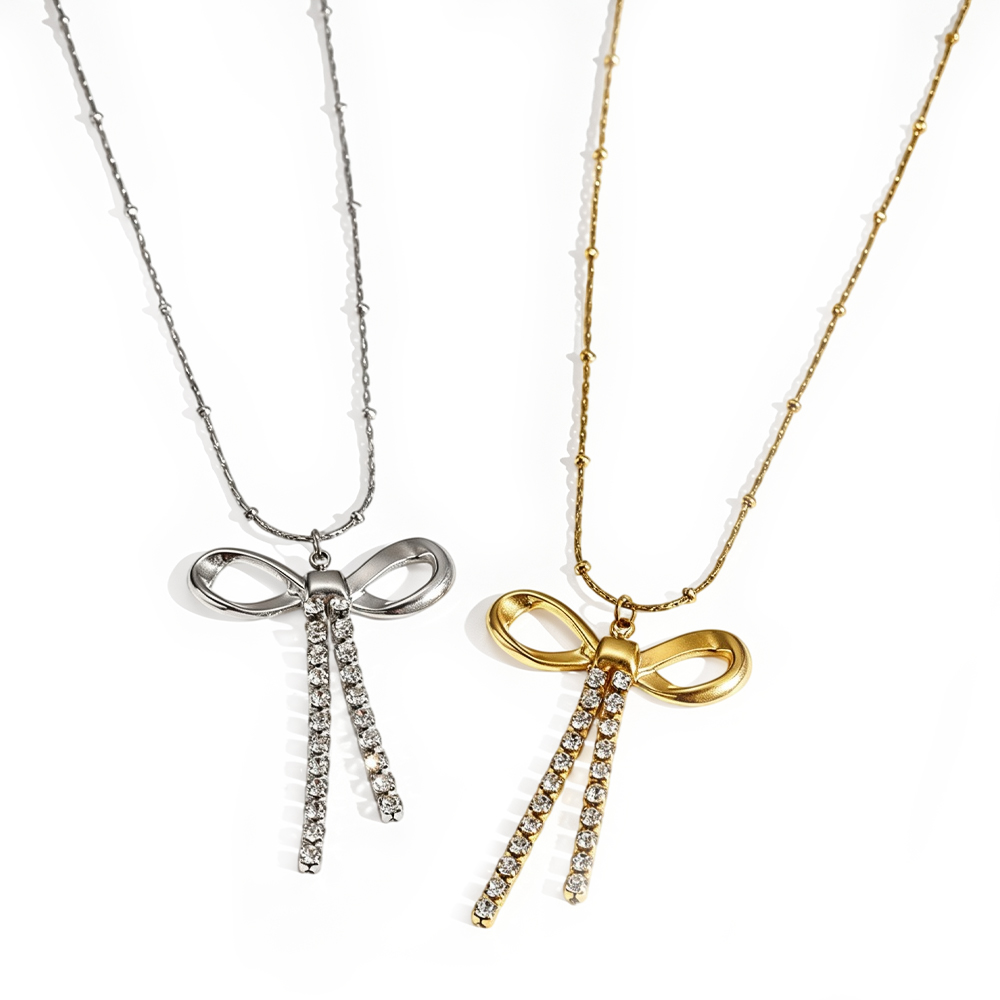 Dainty Bow 18K Gold Plated Waterproof Stainless Steel Women's Necklace Fashion Jewelry Gift