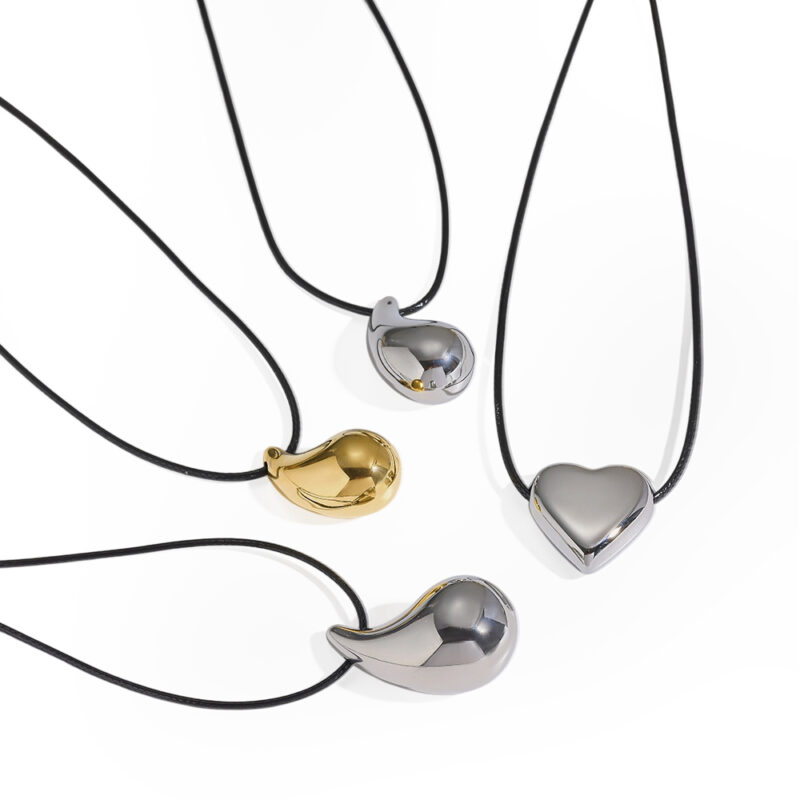 18K Gold Plated Stainless Steel Pendant Necklace, Heart & Teardrop Charms Cord Chain Niche Luxury Women Neck Jewelry Ins Fashion Accessory