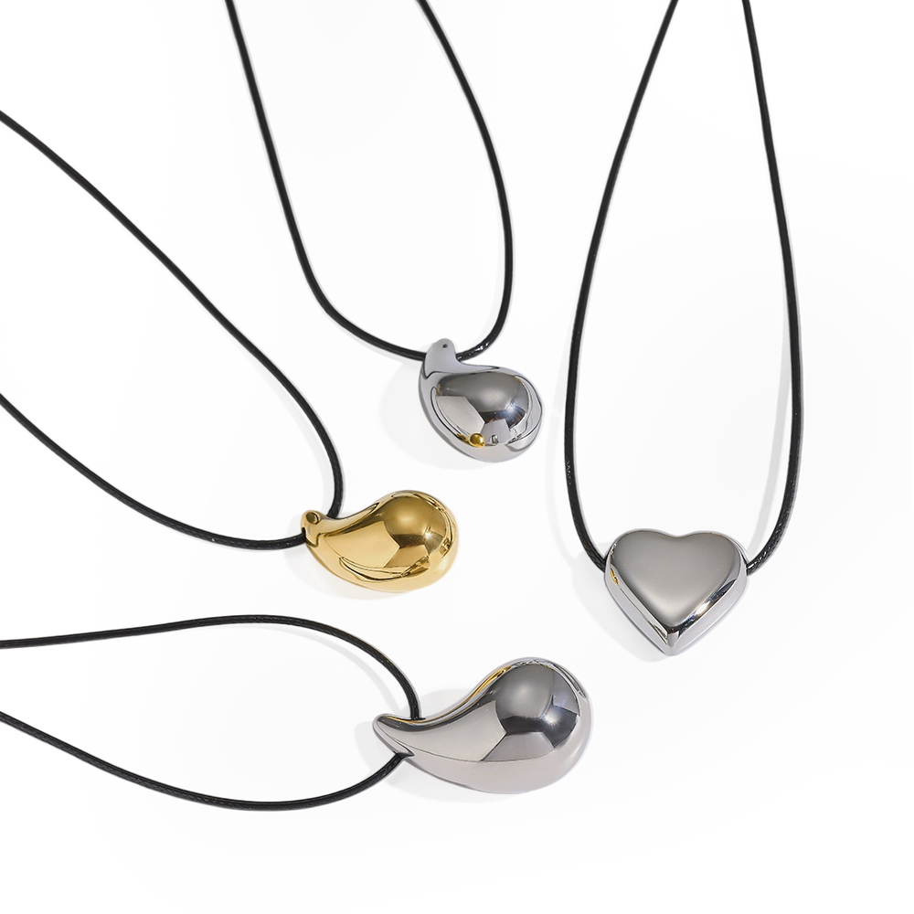 18K Gold Plated Stainless Steel Pendant Necklace, Heart & Teardrop Charms Cord Chain Niche Luxury Women Neck Jewelry Ins Fashion Accessory