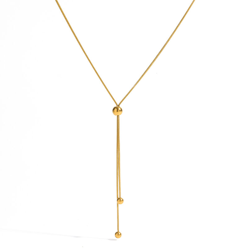 18k gold plated stainless steel ins minimalist long tassel small gold ball pendant snake chain necklace waterproof women neck jewelry
