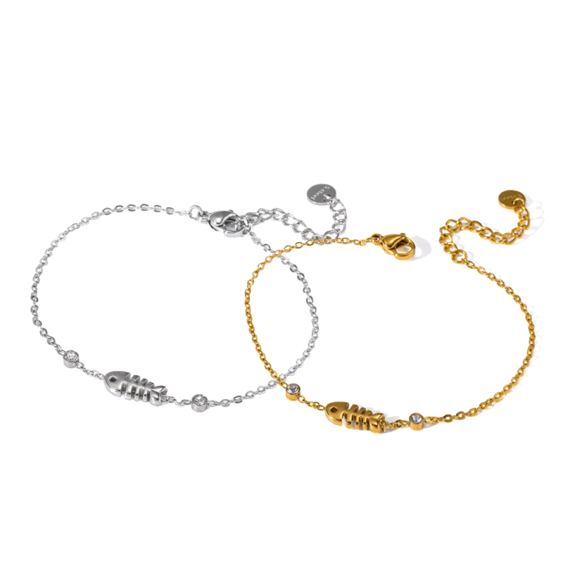 Fish Bone Bracelet 18K Gold‑Plated Stainless Steel