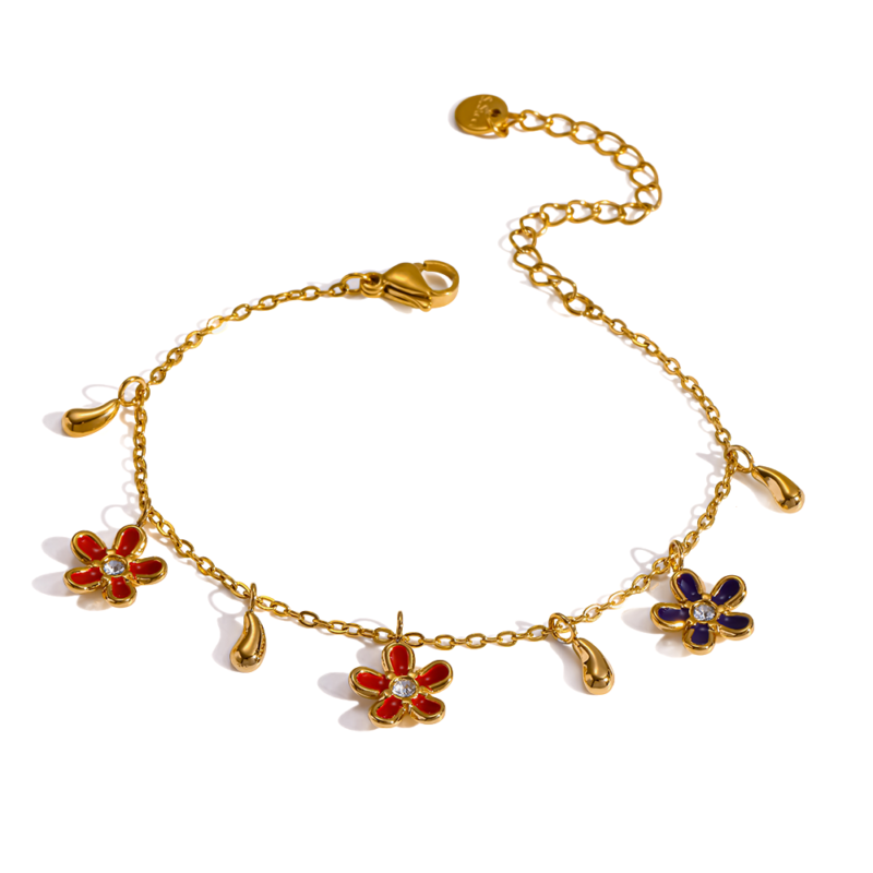 Enamel Colorful Flower Zircon Bracelet