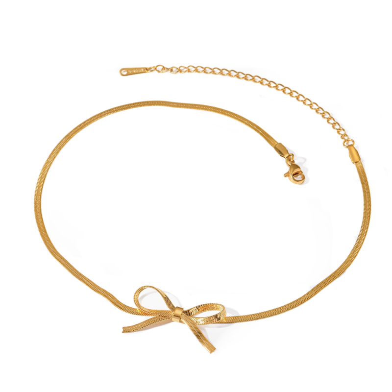18k gold plated stainless steel bow knot snake chain choker necklace ins luxury non fading clavicle jewelry for women