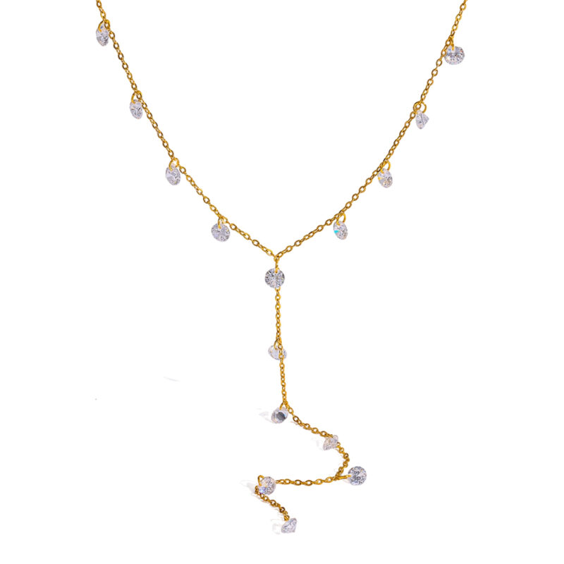 18K Gold‑Plated Stainless Steel Zircon Y‑Shape Tassel Necklace, Dainty Luxury Niche High‑End Neck Chain for Women