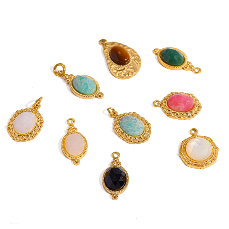 18k gold plated stainless steel vintage pendant natural stone white shell inlaid charm diy handmade jewelry making accessories