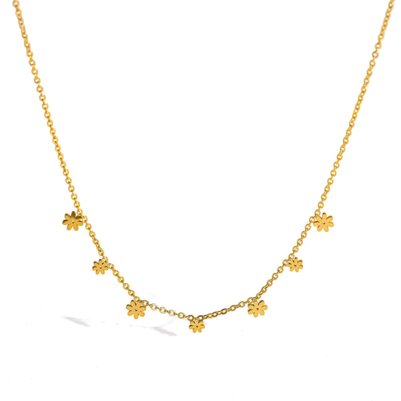 18K Gold‑Plated Stainless Steel Delicate Daisy Pendant Choker Necklace, Ins Fresh Minimalist Luxury Dainty Women Neck Jewelry