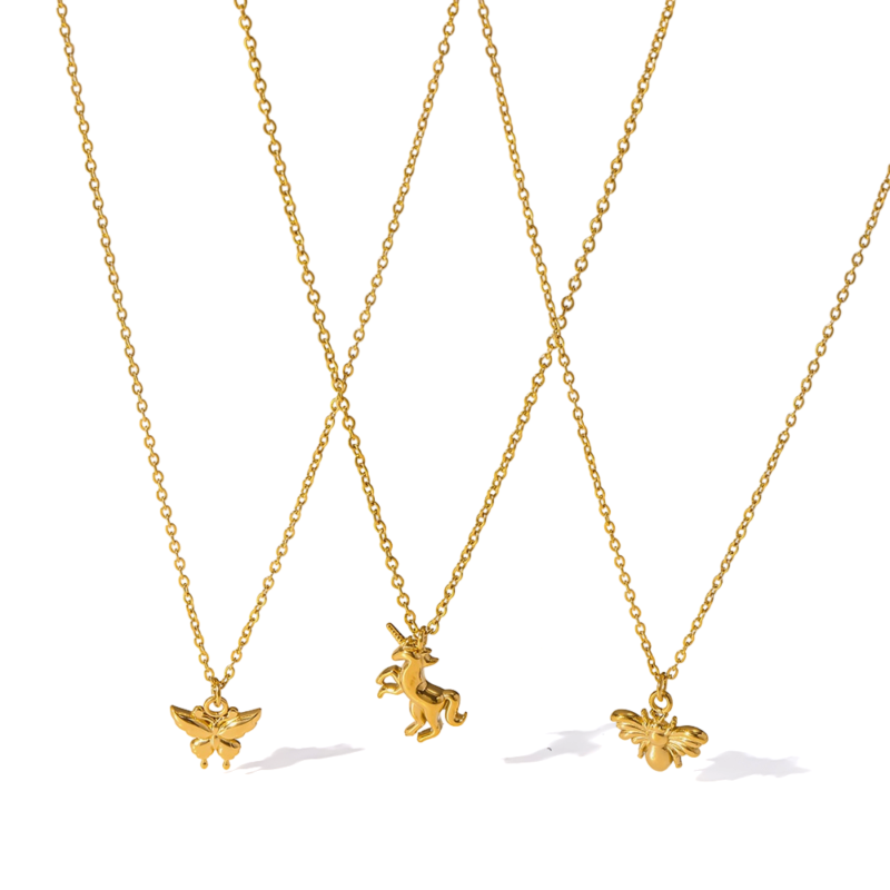 18K gold plated stainless steel butterfly unicorn bee animal pendant women clavicle necklace