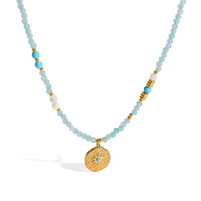 18k gold plated stainless steel ins‑style dainty choker necklace mint‑green natural stone starburst pendant minimalist luxury women collarbone neck jewelry