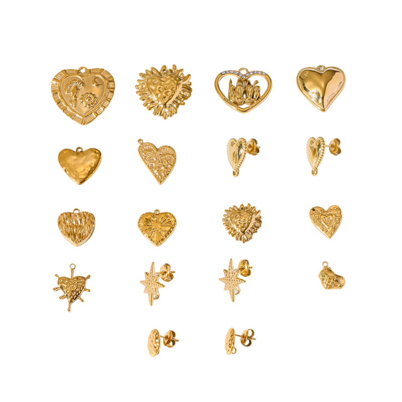 14K Gold-Plated Stainless Steel Heart Charms Pendants, DIY Earring Making Parts, Non-Fading Handmade Jewelry Craft Supplies