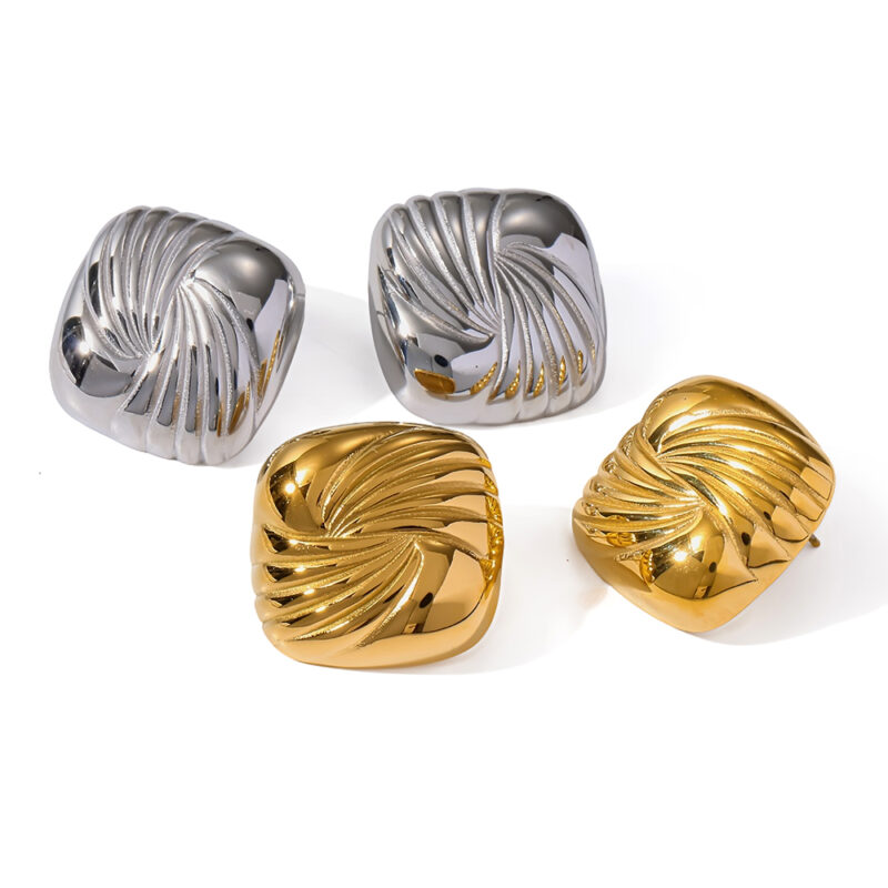 18k gold plated stainless steel ins style twisted square wave stud earrings retro luxury waterproof women ear jewelry
