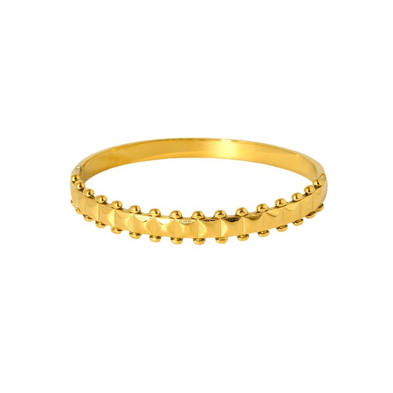 Geometric Studded Hinged Bangle, 18K Gold Plated Waterproof Stainless Steel, Light Luxury Stackable Women Wrist Jewelry
