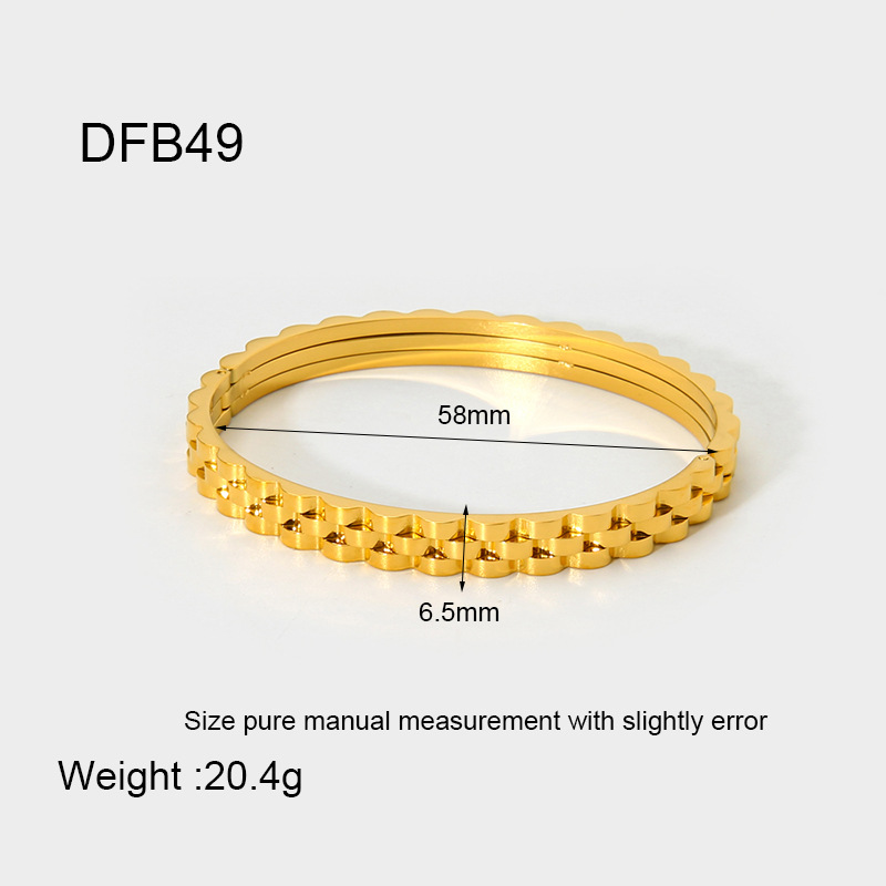 Minimalist Geometric Rhombus Stripe Watch Band Style Hinged Bangle, 18K Gold Plated Stainless Steel, Women Wrist Jewelry - Image 6