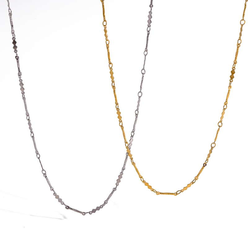 18K Gold-Plated Stainless Steel Diamond Shape Chain Choker, Unique Minimalist Plain Necklace For Women