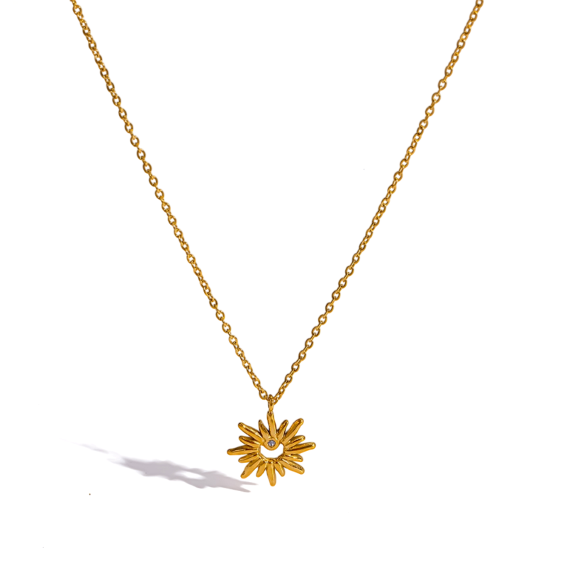 18K gold plated stainless steel vintage sunflower pendant necklace, luxury waterproof women choker