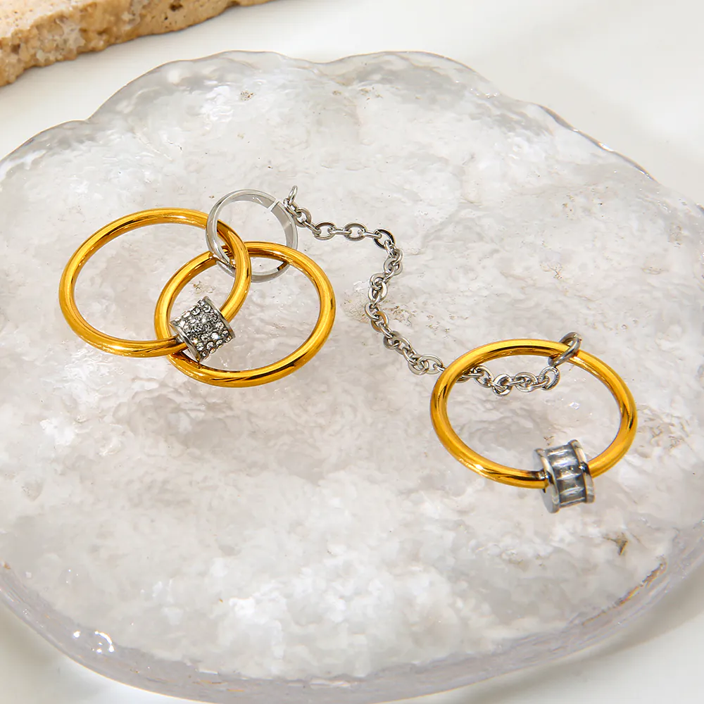 18K Gold Plated Waterproof Stainless Steel Zircon Stackable Rings Minimalist Multi-Layer Stacking Band Dainty Unique Finger Jewelry - Image 2