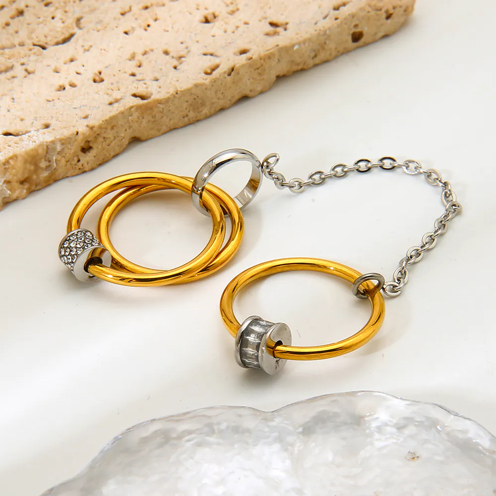 18K Gold Plated Waterproof Stainless Steel Zircon Stackable Rings Minimalist Multi-Layer Stacking Band Dainty Unique Finger Jewelry - Image 5