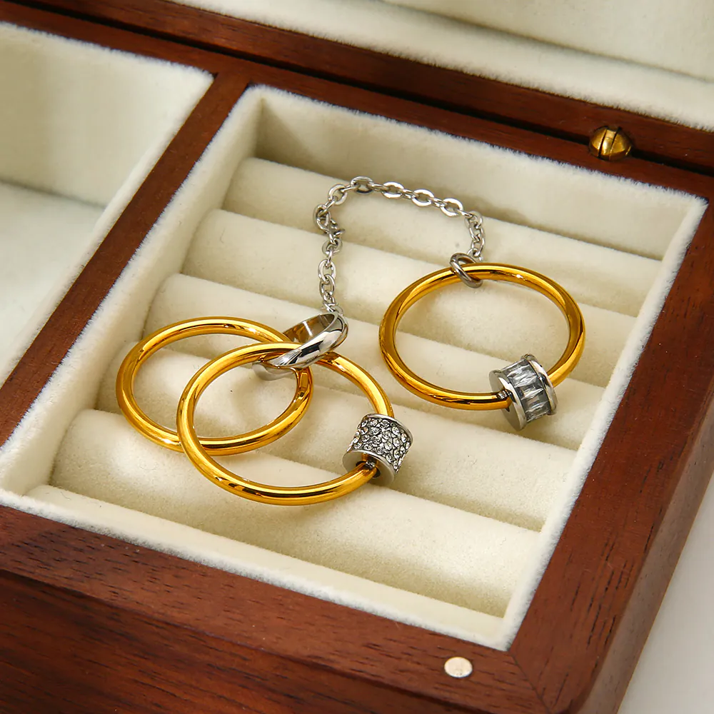 18K Gold Plated Waterproof Stainless Steel Zircon Stackable Rings Minimalist Multi-Layer Stacking Band Dainty Unique Finger Jewelry - Image 4