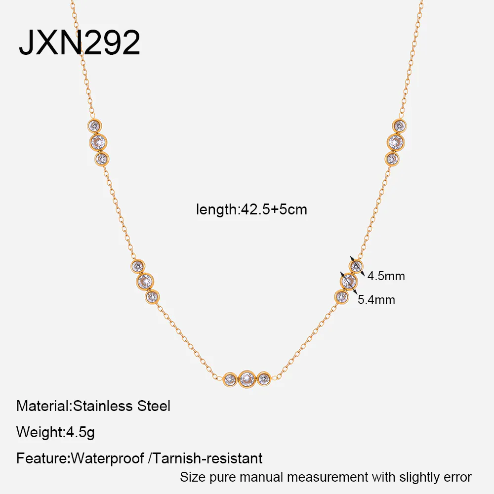 18K Gold Plated Stainless Steel Round Zircon Spliced Pendant Necklace Minimalist Dainty Clavicle Chain for Women - Image 7