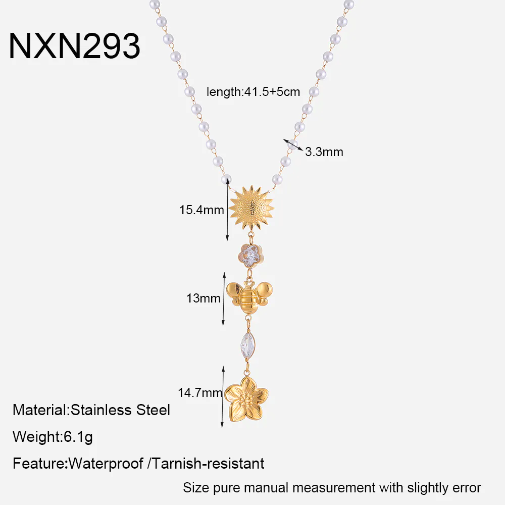 18K Gold Plated Floral Zirconia Pendant Faux Pearl Stainless Steel Necklace Dainty Chain Jewelry for Women Waterproof Gift - Image 7