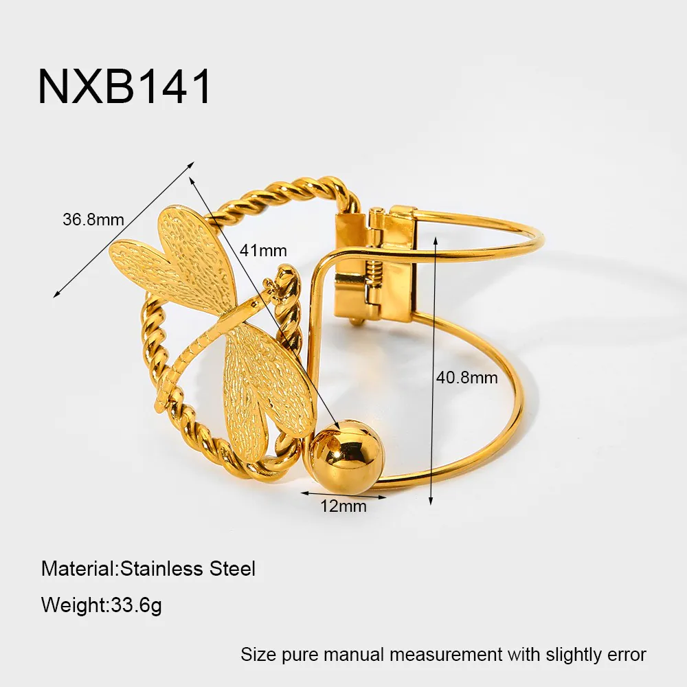 18K Gold-Plated Waterproof Stainless Steel Bangle, Irregular Hollow Dragonfly Bracelet Elegant Niche Jewelry for Women - Image 7