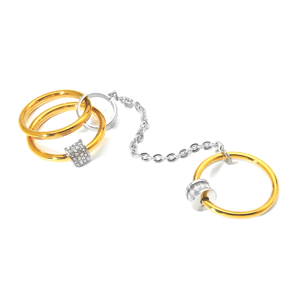 18K Gold Plated Waterproof Stainless Steel Zircon Stackable Rings Minimalist Multi-Layer Stacking Band Dainty Unique Finger Jewelry