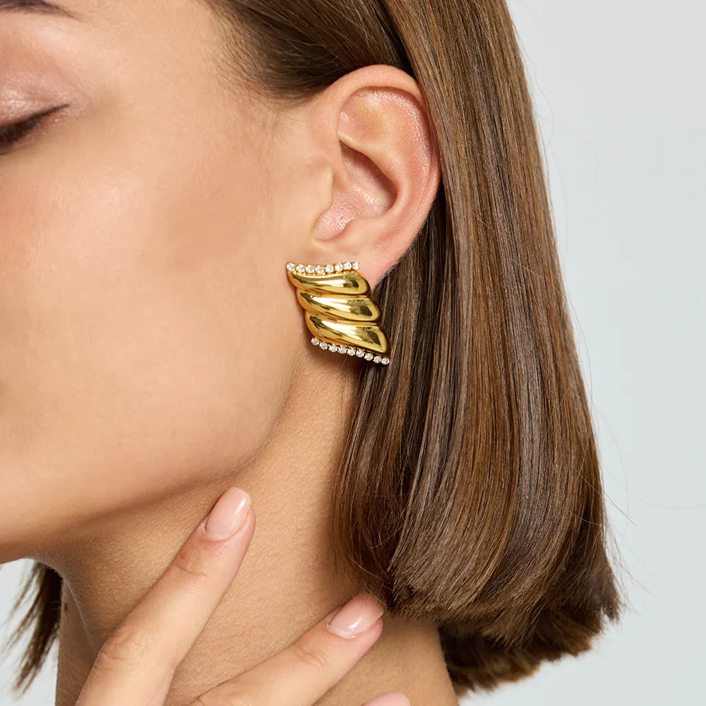 18K Gold Plated Waterproof Stainless Steel Geometric Stud Earrings Inlaid Cubic Zirconia Luxury Minimalist High-End Ear Jewelry For Women - Image 5
