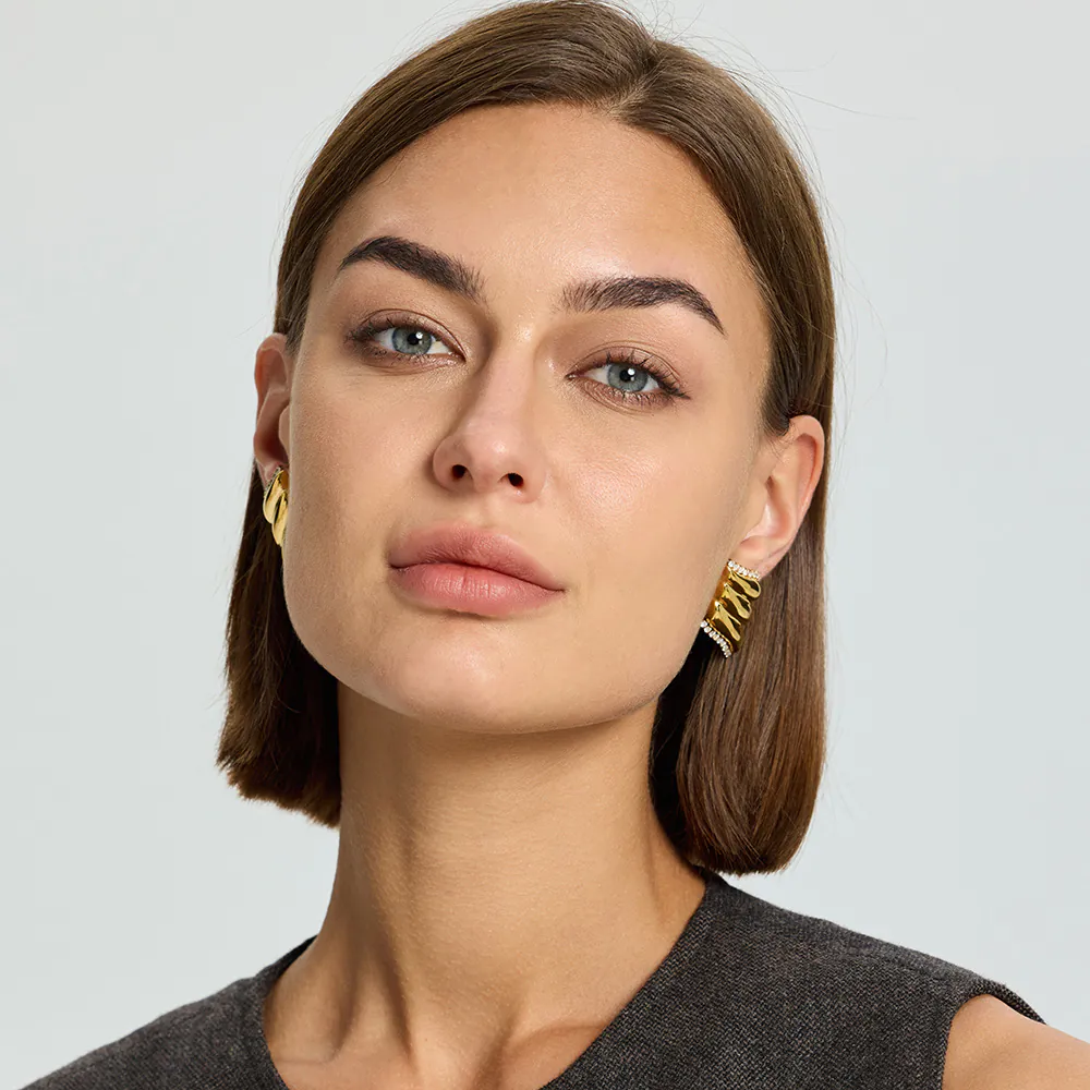 18K Gold Plated Waterproof Stainless Steel Geometric Stud Earrings Inlaid Cubic Zirconia Luxury Minimalist High-End Ear Jewelry For Women - Image 4