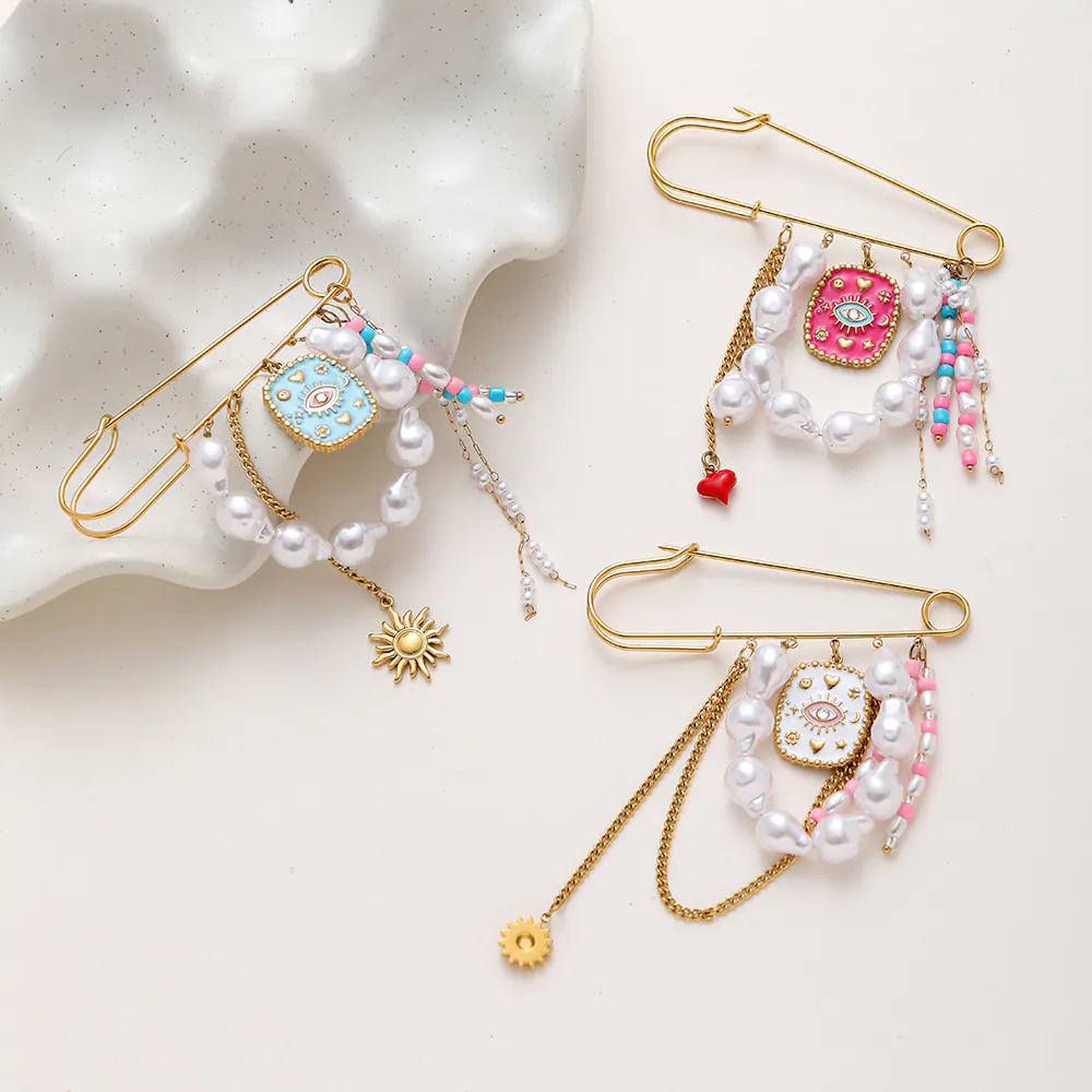 Ins Style 18K Gold Plated Waterproof Stainless Steel Brooch Faux Pearl Tassel Pendant Multi-purpose Pin Fashion Clothing Accessory For Women - Image 3