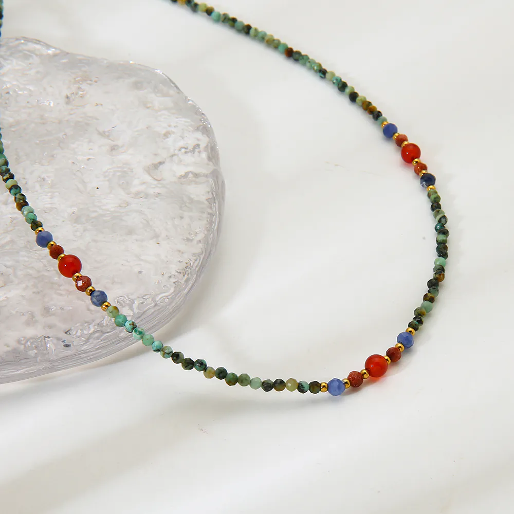 18K Gold Plated Stainless Steel Natural Stone Beaded Collarbone Necklace for Women Vintage High-End Dainty Bead Choker, Minimalist Luxury Niche Daily Jewelry Accessory - Image 5