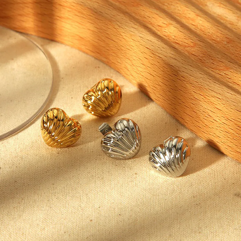 Ins Luxury Striped Heart Geometric Stainless Steel Stud Earrings, 18K Gold Plated Waterproof Niche Fashion Ear Jewelry For Women Daily Wear - Image 5