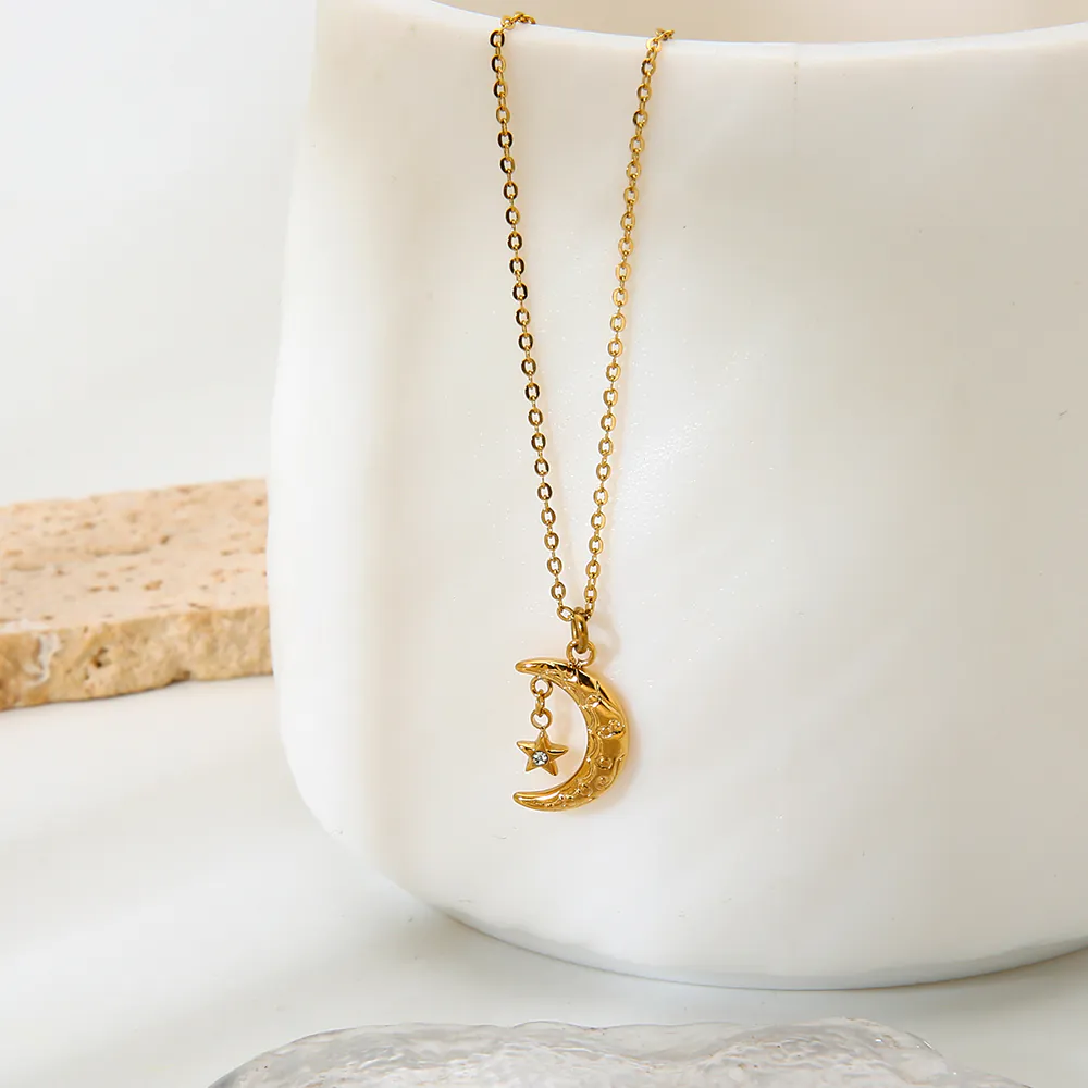 18K Gold-Plated Waterproof Stainless Steel Necklace, Moon Star Airplane Love Envelope Pendant Necklace INS Dainty Women Fashion Jewelry - Image 6