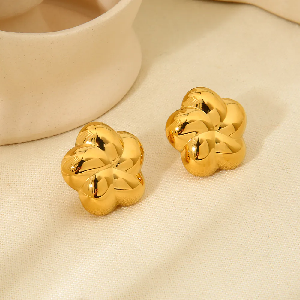 18K Gold Plated Waterproof Stainless Steel Stud Earrings, Ins Spiral Flower Niche Luxury Textured Ear Jewelry For Women Daily Wear - Image 5