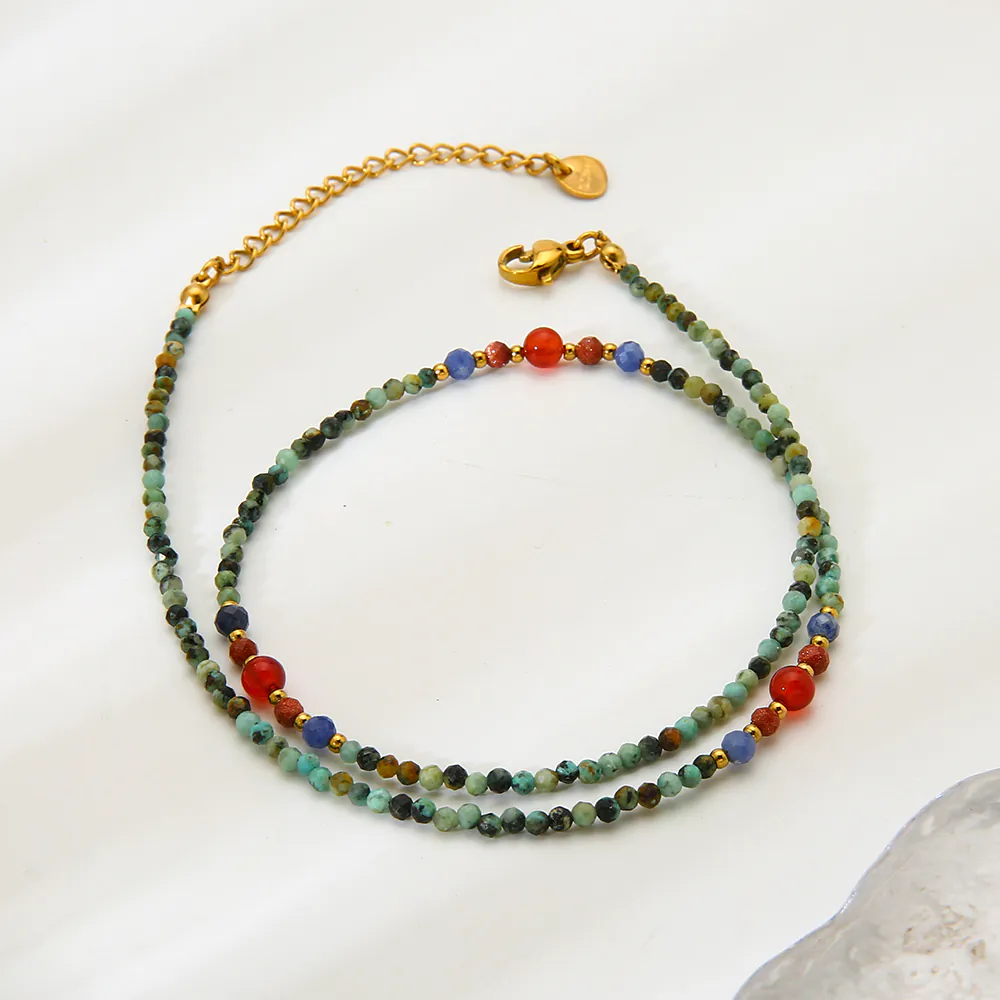 18K Gold Plated Stainless Steel Natural Stone Beaded Collarbone Necklace for Women Vintage High-End Dainty Bead Choker, Minimalist Luxury Niche Daily Jewelry Accessory - Image 6