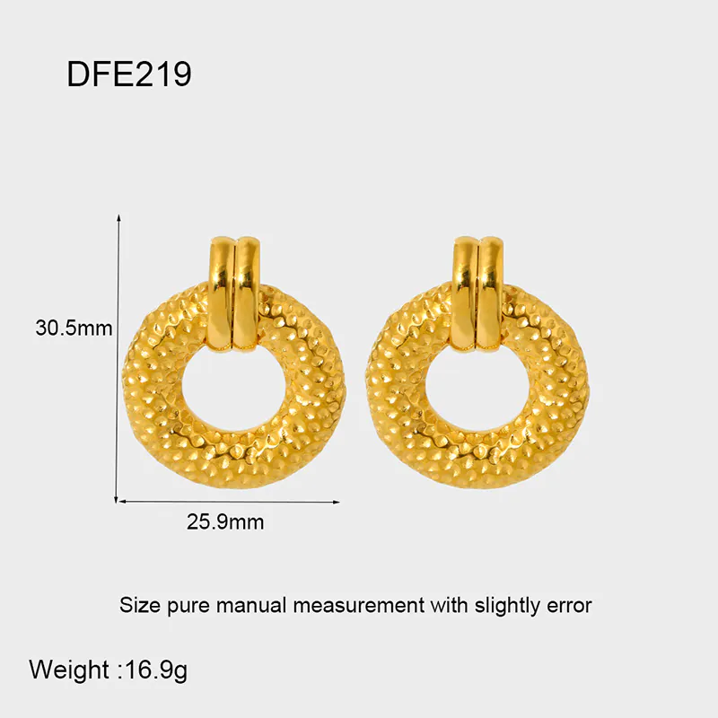 Ins Style 18K Gold Plated Stainless Steel Round Hammered Stud Earrings, Minimalist Versatile Fashion Ear Jewelry for Women Daily Wear - Image 6